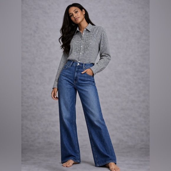 Ralph Lauren Tops - Ralph Lauren Blue and White Striped Blouse